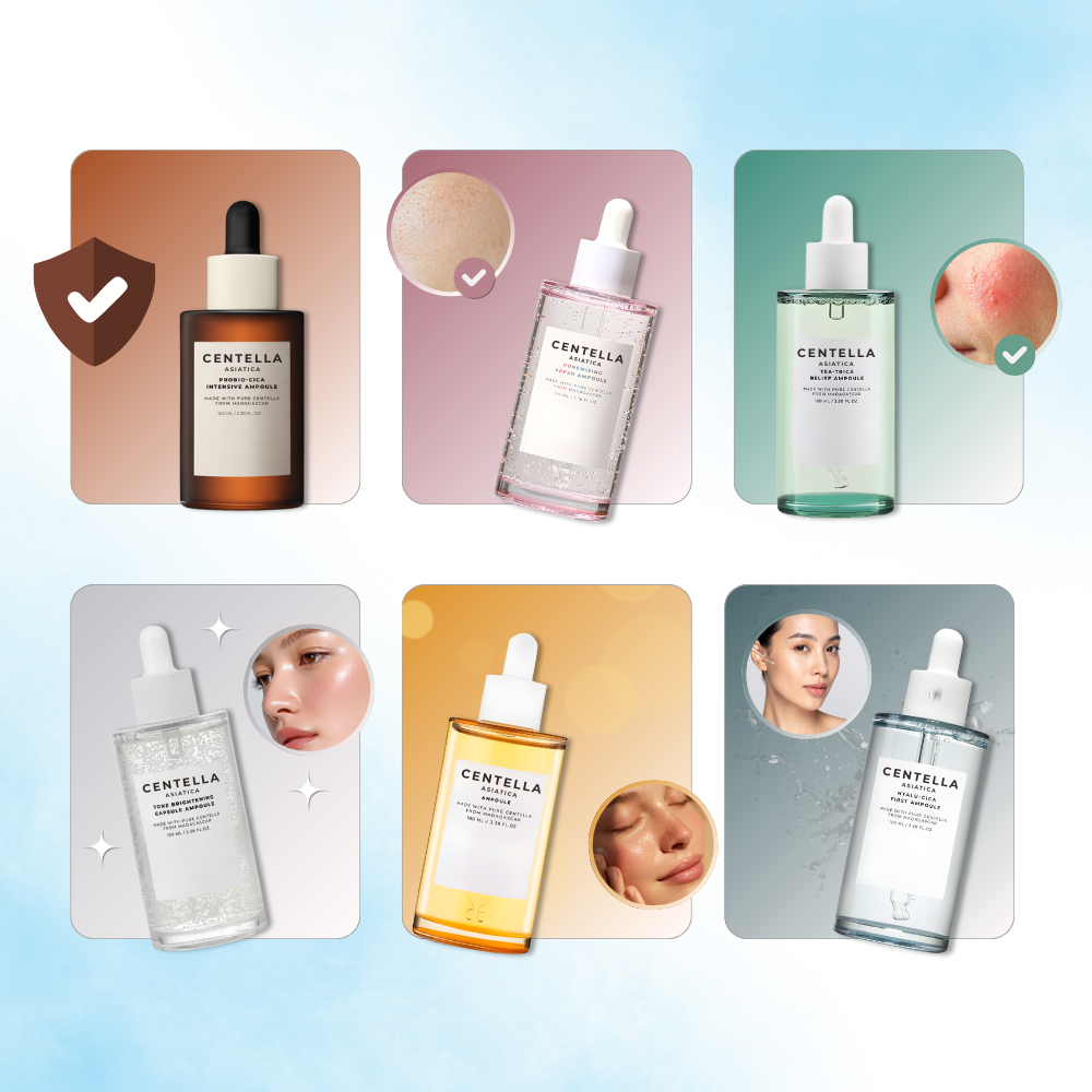 Serum à la Centella de Skin1004 en flacons-ampoules, cosmétique pour soin de la peau, visible dans l'image.