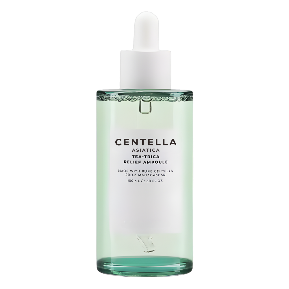 Sérum à la Centella Skin1004 en flacons-ampoules, cosmétique pour soin de la peau, texture fraîche et hydratante.