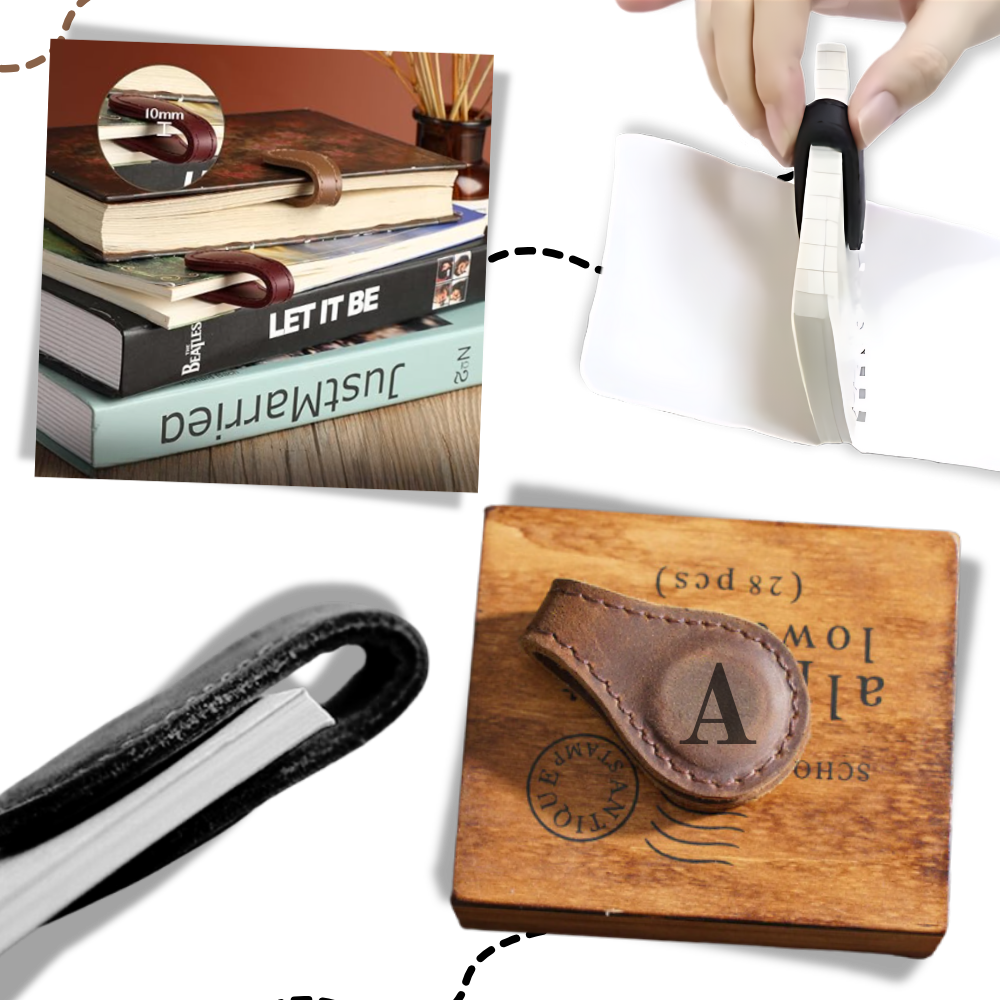 Marca-página magnético de couro personalizado da Menrkoo, com design elegante e acabamento fino para marcar páginas de livros.