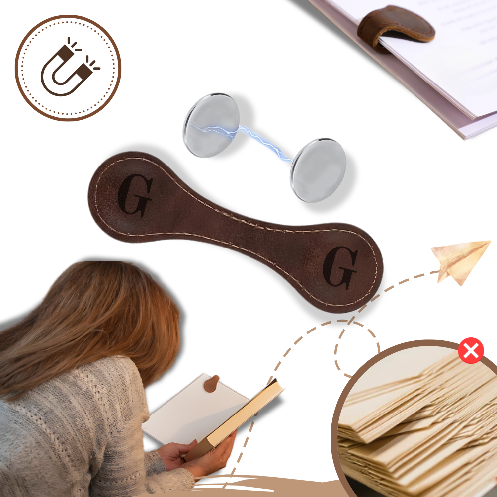 Marcador de livro magnético de couro personalizado da Menrkoo, com design elegante e acabamento fino para marcar páginas com estilo.