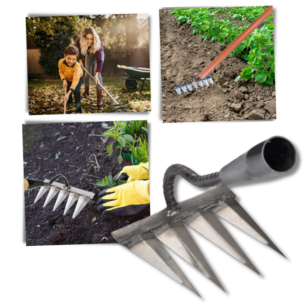 Scarificateur de jardin rápido da Slhenay com 4 dentes, ferramenta de jardinagem para arejar o solo e manter o jardim saudável.