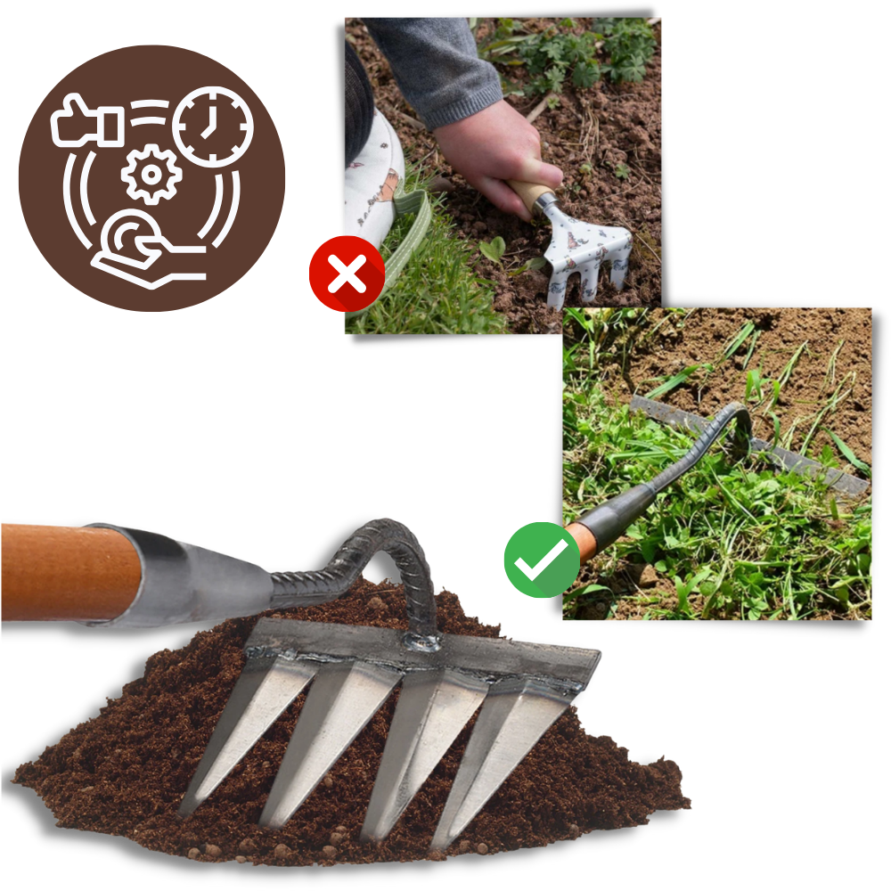 Scarificateur de jardin Slhenay com 4 dentes, ferramenta de jardinagem para arejar e cuidar do solo do jardim.