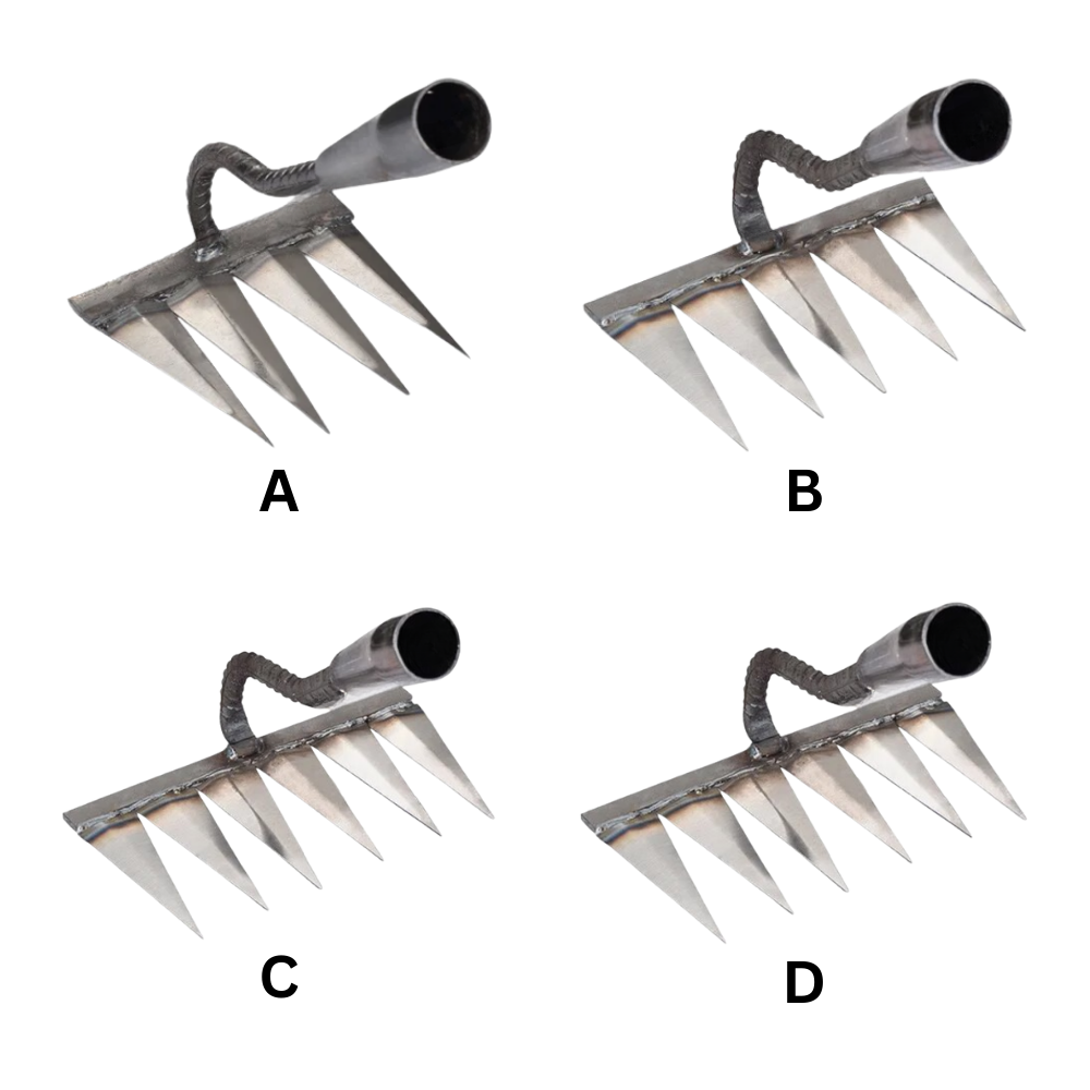 Scarificateur de jardin rápido da marca Slhenay com 4 dentes para arejar o solo e facilitar o cultivo de plantas.