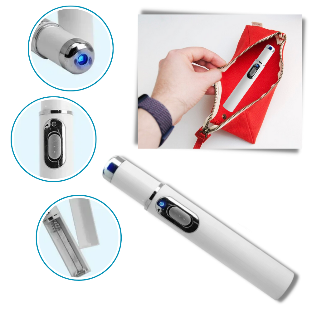 Caneta laser azul da Smallbee para cosméticos, usada na eliminação de manchas na pele.