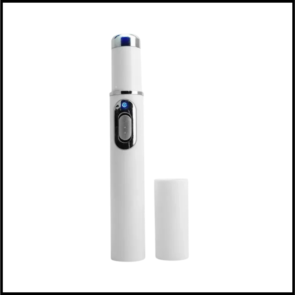 Caneta a laser azul da Smallbee para eliminação de manchas, contendo a ponta para aplicação cosmética.