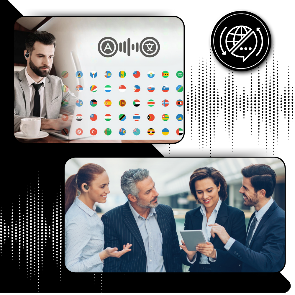 Fones de ouvido Bluetooth Joygrow para tradução de idiomas, componentes de áudio com tecnologia de tradução inteligente.