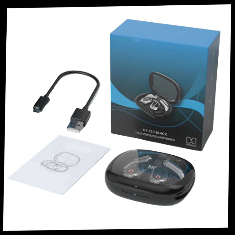 Fones de ouvido Bluetooth Joygrow para tradução, componentes de áudio com caixa de embalagem visível, tecnologia inteligente de tradução.