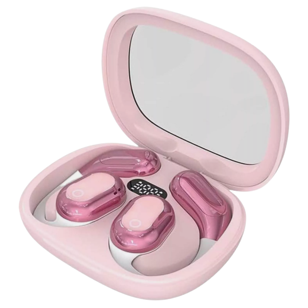 Fones de ouvido Bluetooth Joygrow para tradução com acabamento rosa, componentes de áudio para tradução inteligente.