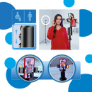 Suporte para telefone inteligente Maboto com estabilizador e rastreamento AI, usado em diferentes posições.