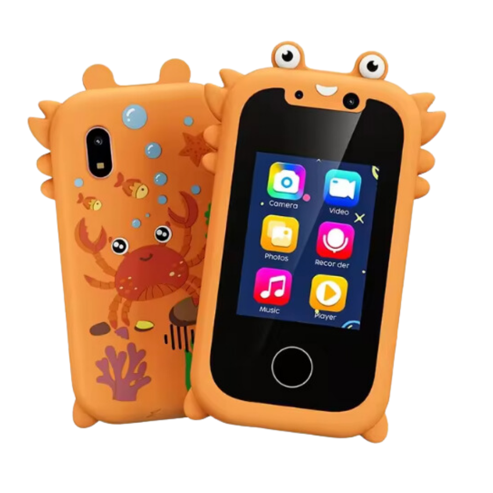 Suporte móvel Topchances para telefone ou tablet, com pés e tripé, em cor laranja, ideal para uso interativo e estável.