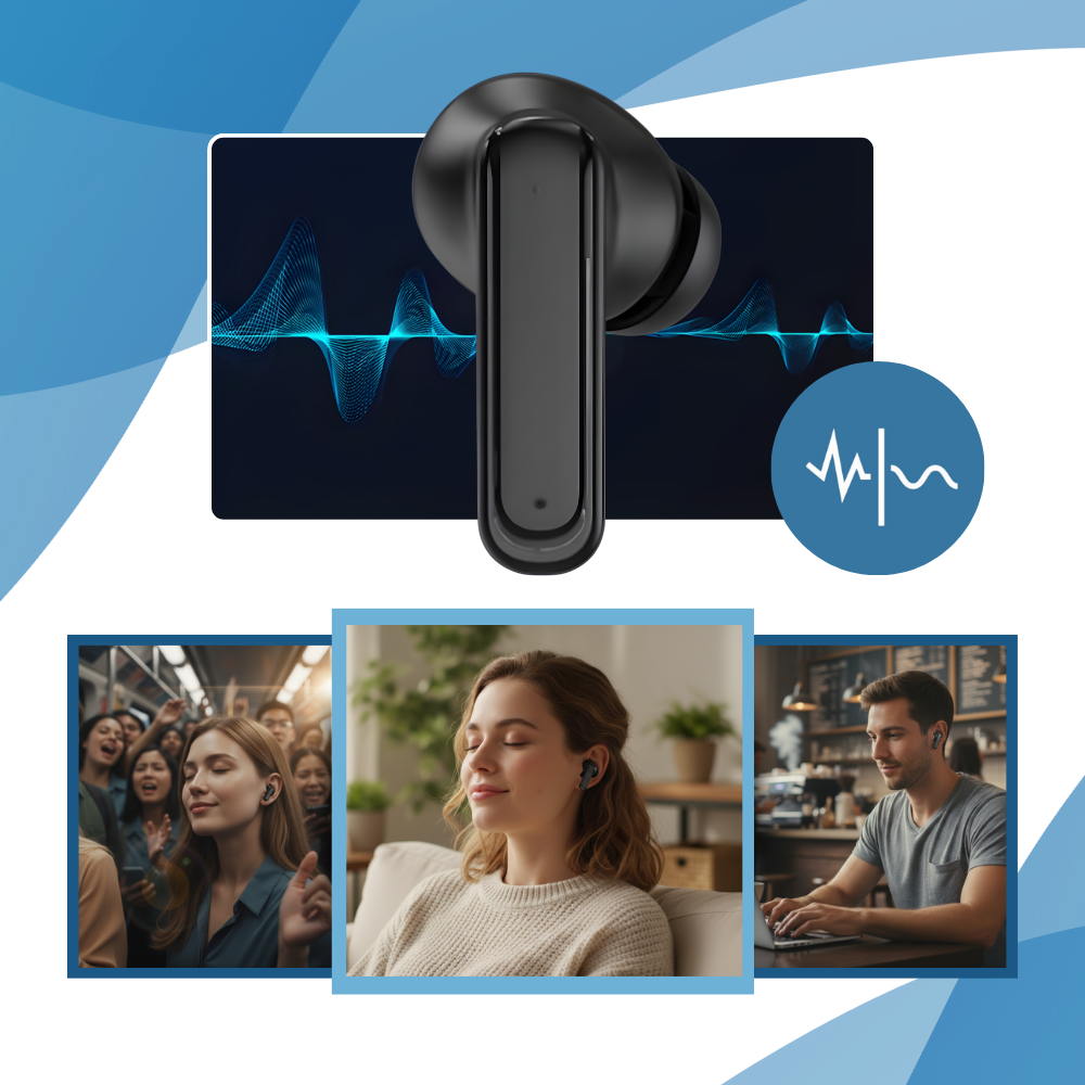 Fones de ouvido Bluetooth Lelisten com cancelamento de ruído, tela sensível ao toque e design compacto para áudio de alta qualidade.