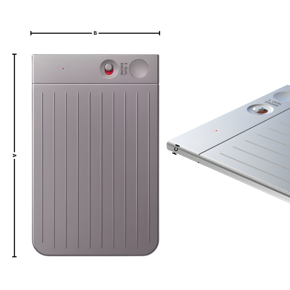 Transcritor de áudio Smart Note da Newyes, dispositivo portátil para gravação e transcrição de áudio, em tamanho compacto.