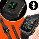 Relógio militar inteligente Meterk com design tático, visor digital e funções de monitoramento de saúde e esforço físico.
