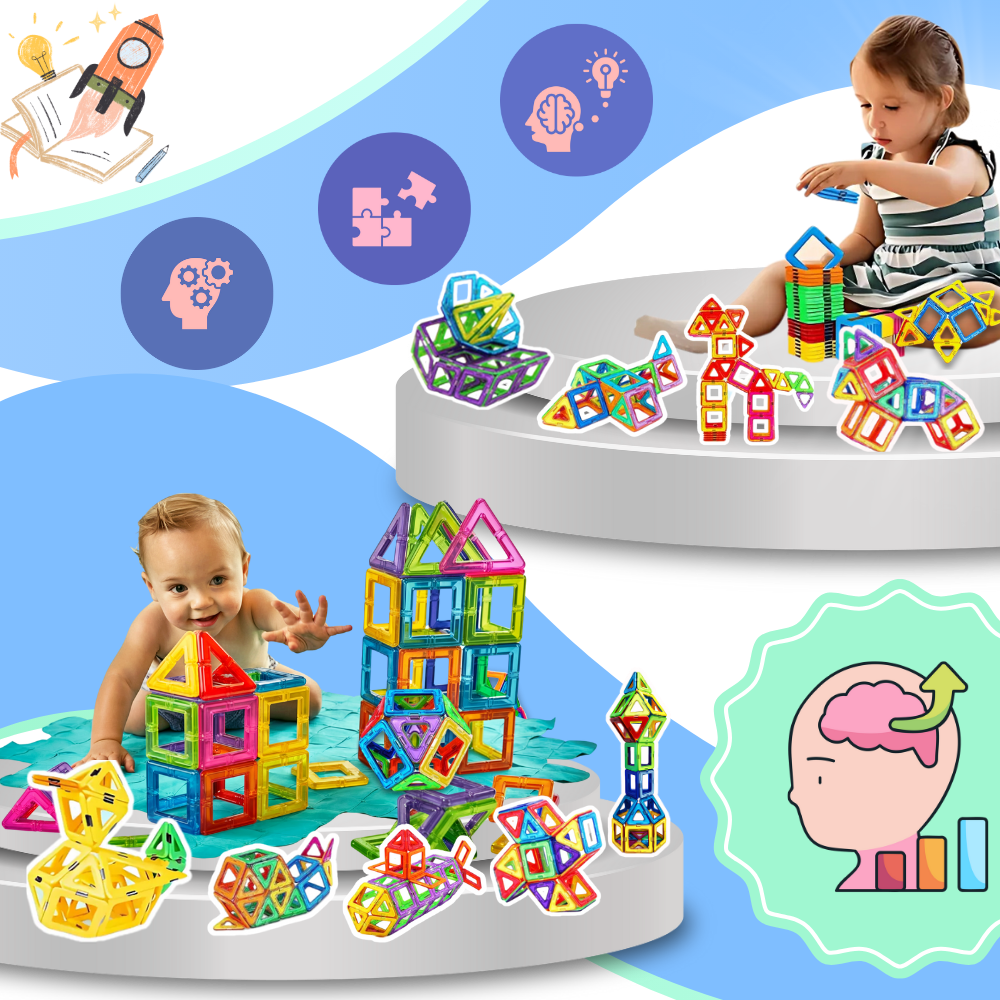 Blocos de construção magnéticos Netjett, brinquedos criativos para montar e explorar formas e estruturas.