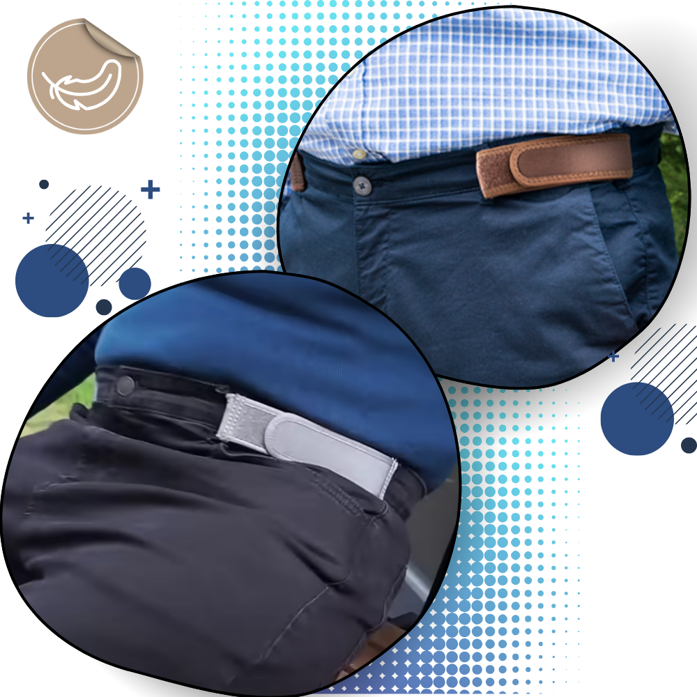 Cinturão elástico sem fivela Kuluzego, faixa lateral stretch para conforto, vista lateral da cintura ajustável.