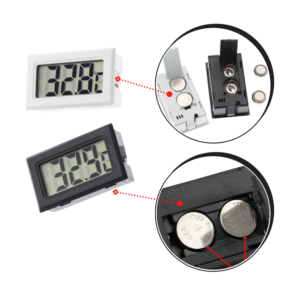 Mini termômetro e higrômetro digital Sodial com display LCD para medição de temperatura e umidade.