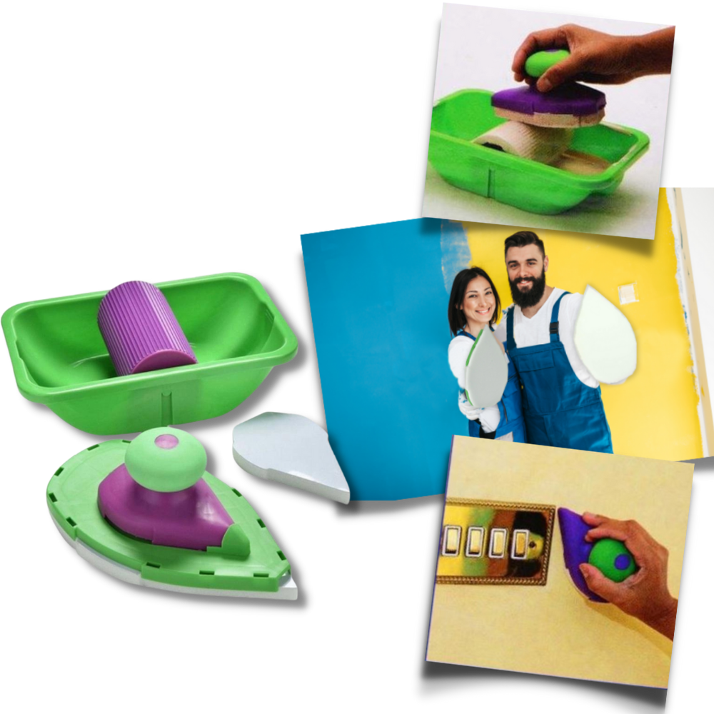 Conjunto de ferramentas de pintura Sodial com rolos e esponja para aplicar tinta em paredes e superfícies.