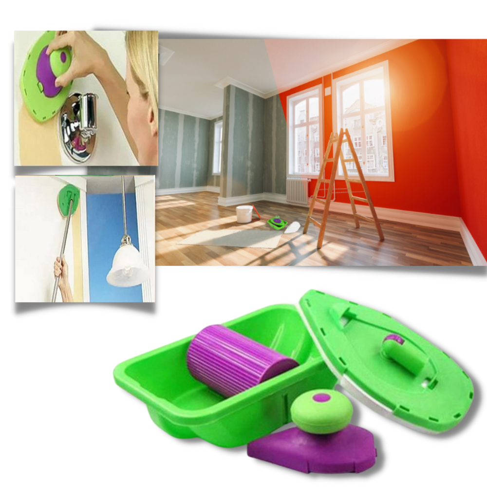 Conjunto de rolo de pintura e esponja de limpeza da marca Sodial, ferramenta para aplicação de tinta e acabamento em parede.
