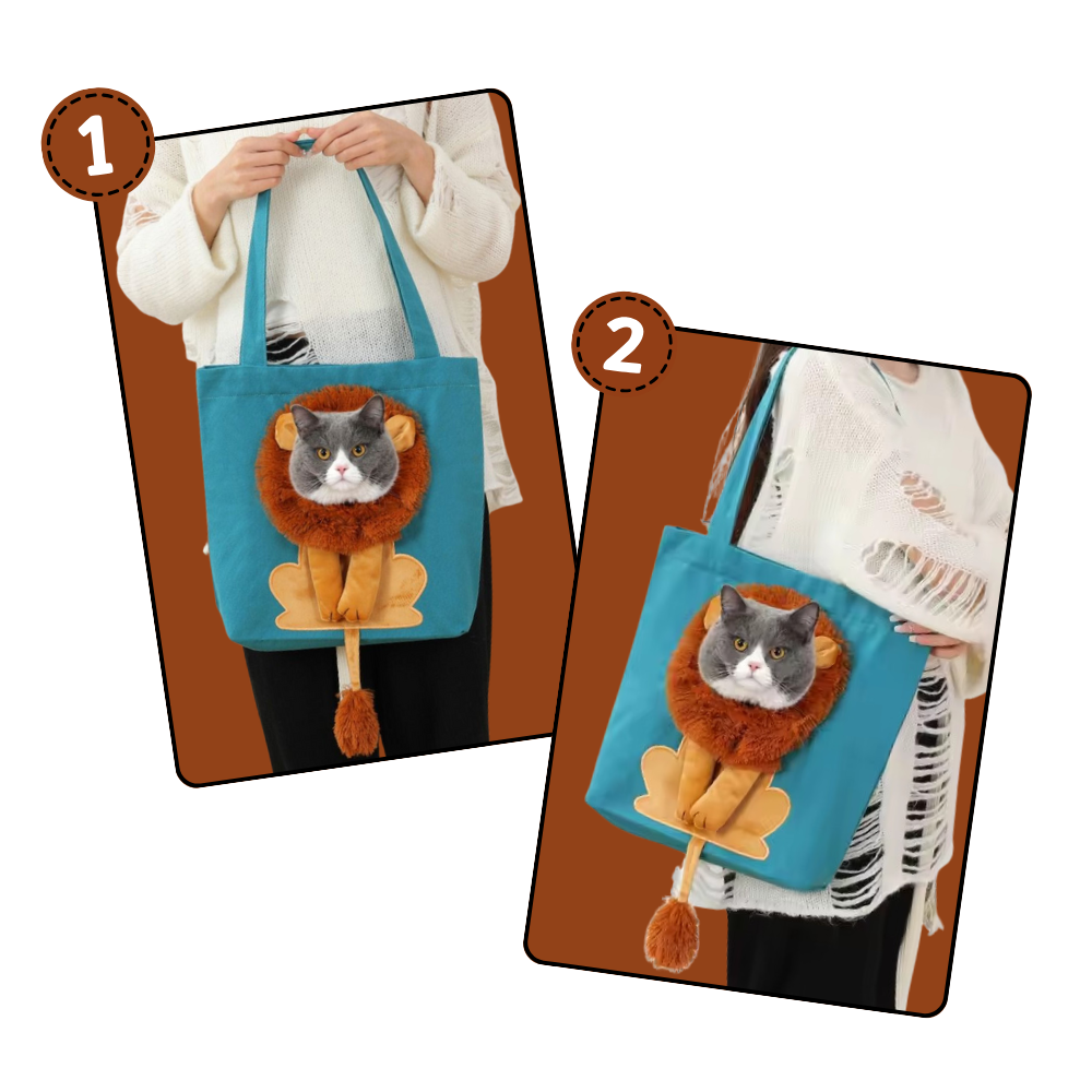 Bolsa de transporte para gato Lion da Clberni, leve, respirável e macia, ideal para levar seu felino com conforto e segurança.