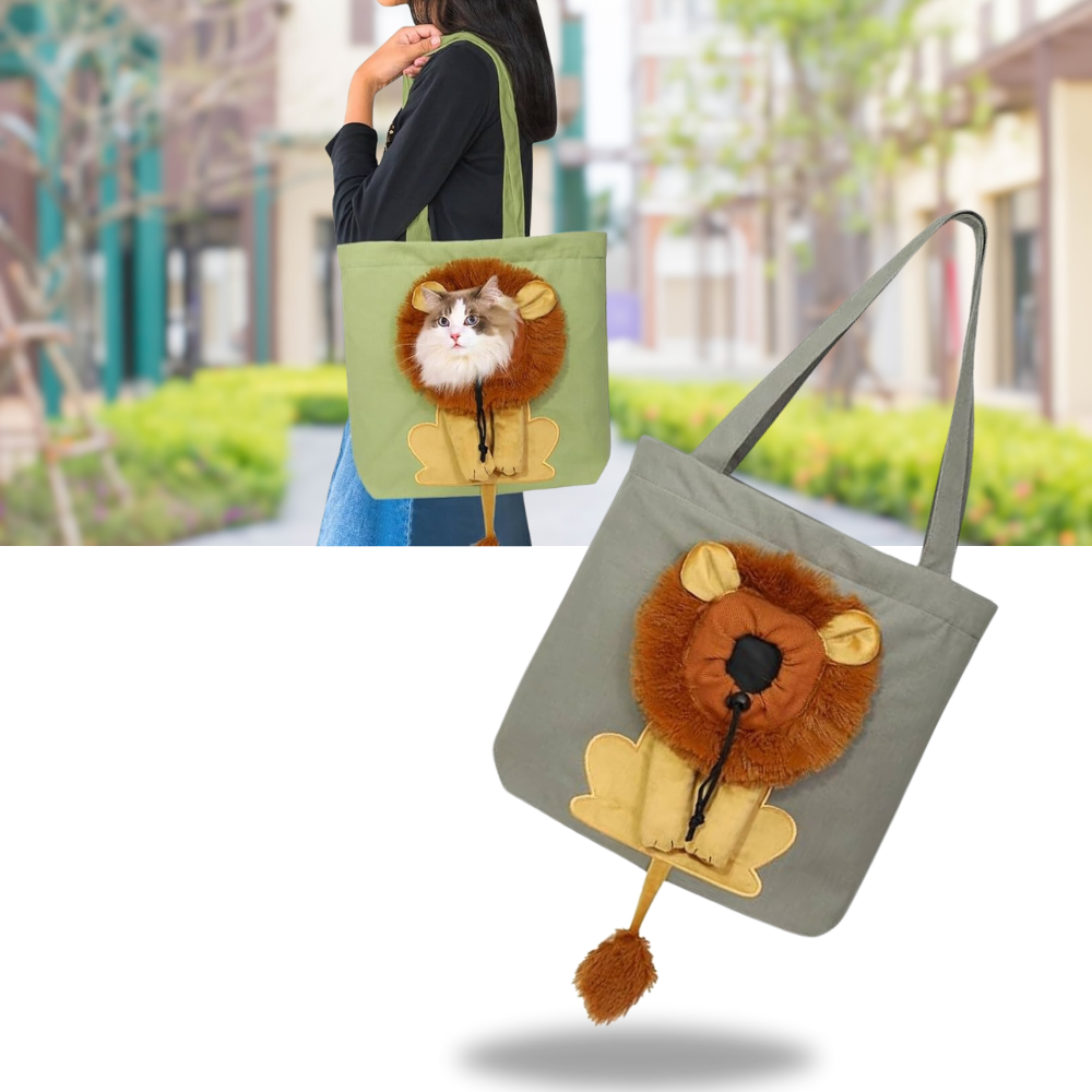 Capa de transporte para gatos da Clberni, com design de leão macio e respirável para conforto do animal.