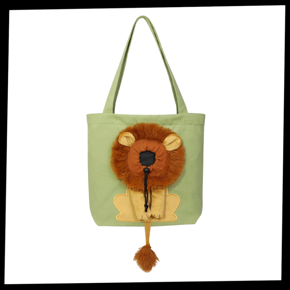 Bolsa de transporte para gatos da Clberni, feita de material macio e respirável com estampa de leão, ideal para passeios com felinos.