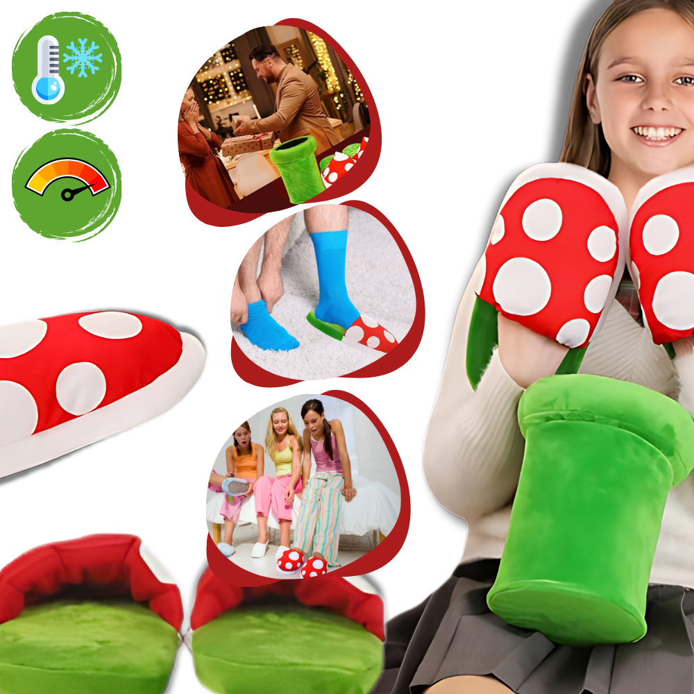 Pantufas de pelúcia da Planta Piranha do Mario, estilo confortável, da marca Focusnorm, ideal para fãs de jogos.