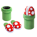 Pantuflas de pelúcia do Mario com planta Piranha, sapatos confortáveis da Focusnorm, com design fofo de personagem de videogame.