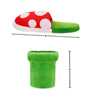 Pantuflas de pelúcia do Mario com planta piranha, estilo confortável e divertido, para fãs de jogos e personagens da Nintendo.