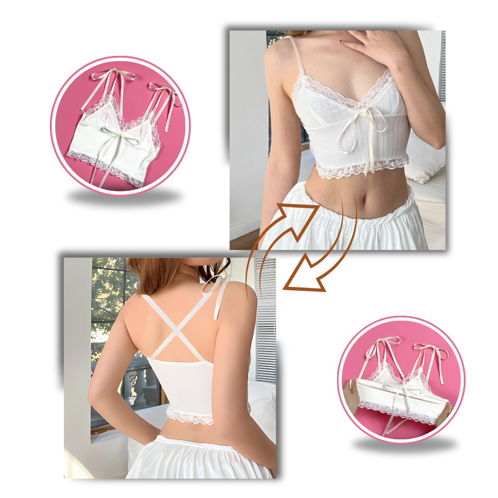 Cropped top feminino da Yiwei com bordas de renda suave e elegante, estilo fashion e confortável.