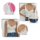 Top cropped com detalhes de bordas em renda, estilo elegante, da marca Yiwei, ideal para looks sofisticados e modernos.