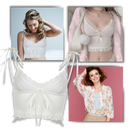 Top cropped da Yiwei com bordas em renda delicada, estilo fashion, ideal para looks modernos e elegantes.