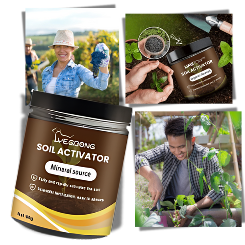 Ativador de solo para jardinagem, produto orgânico Soil Activator com nutrientes naturais, embalagem de 60g.