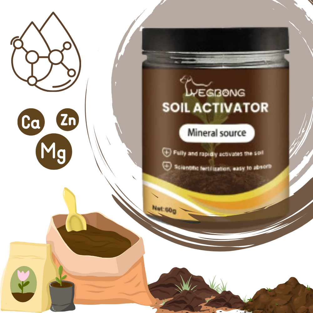 Ativador de solo para jardinagem Soil Activator, fertilizante orgânico de 60g com nutrientes naturais para plantas saudáveis.