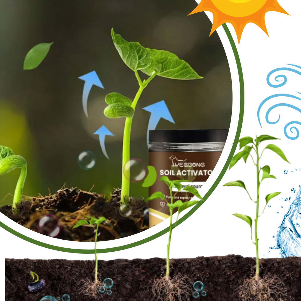 Ativador de solo orgânico Soil Activator para jardinagem, frasco de 60 g, promove nutrientes naturais para plantas saudáveis.