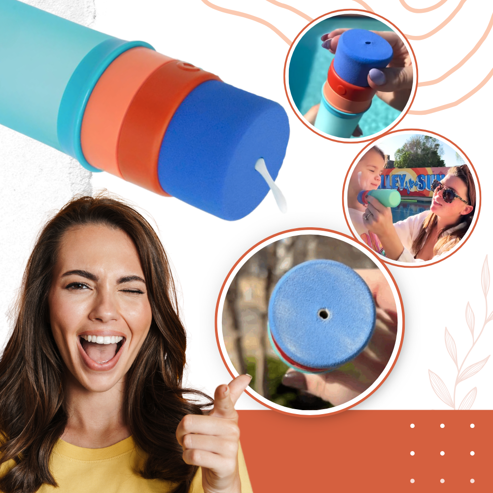 Aplicador de creme solar Solar Buddies com ponta de aplicação, ideal para espalhar protetor solar de forma prática e uniforme.