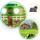 Lâmpada de segurança solar com repulsor de movimento para animais, marca Dicasser, iluminando ao detectar movimento.