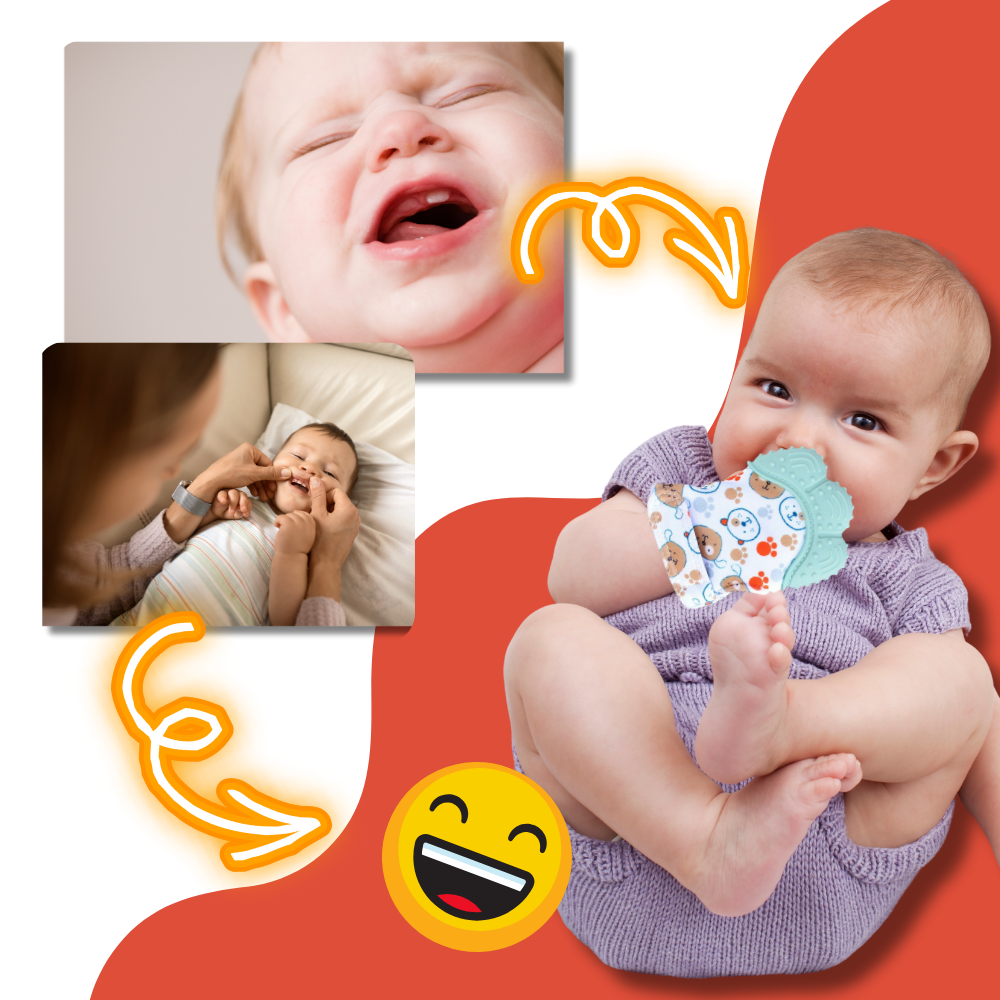Mão com mordedor de silicone Yszodd para aliviar dor de dentição, com textura suave e design para conforto do bebê.