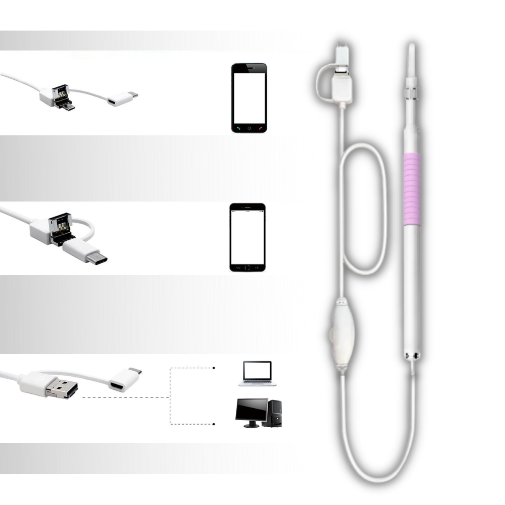 Câmera auricular 3 em 1 Spencer para cuidado de ouvidos, preta, com design compacto e funcional para higiene e inspeção.
