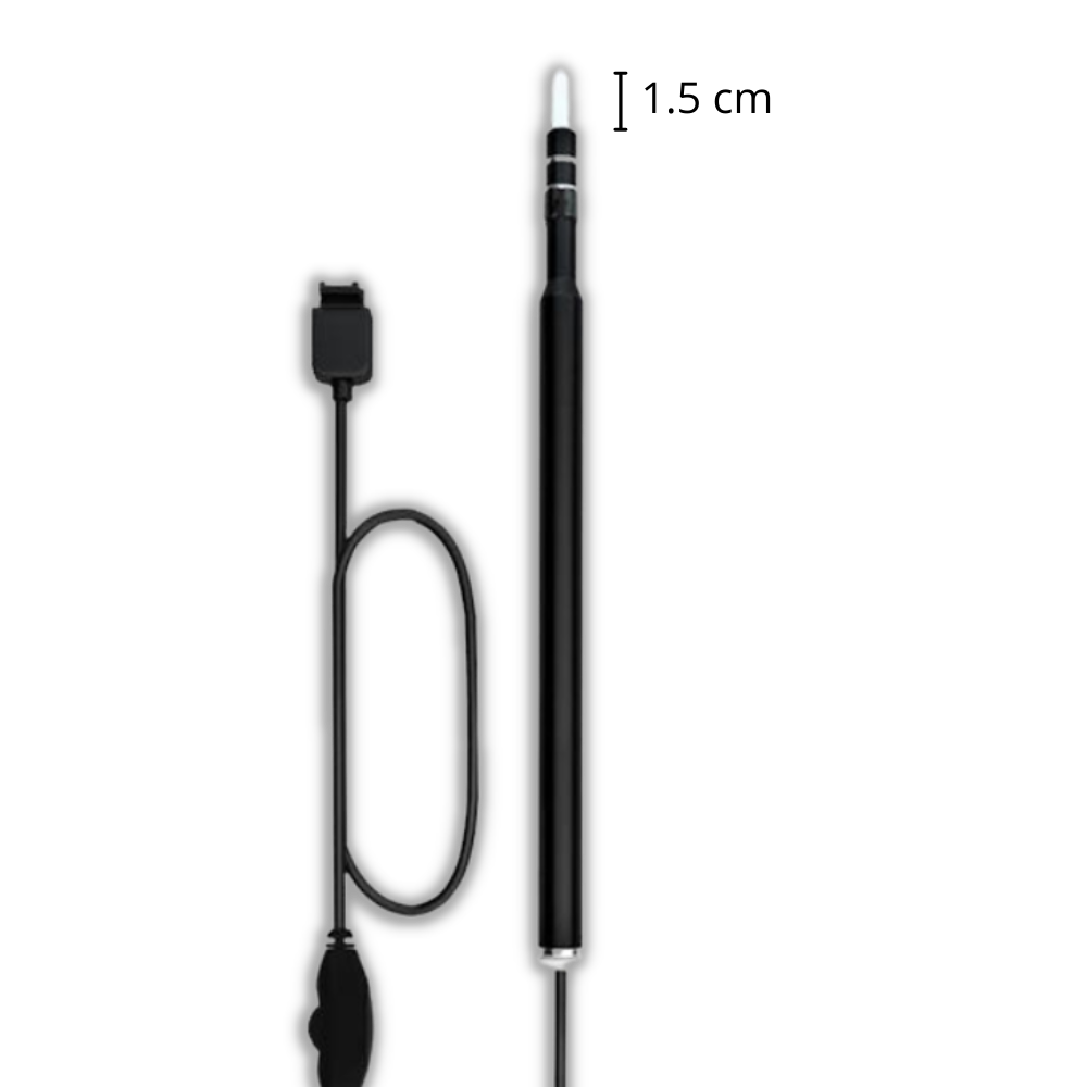 Câmera auricular 3 em 1 da Spencer para cuidado de ouvidos, mostrada em fundo branco com detalhes em preto.
