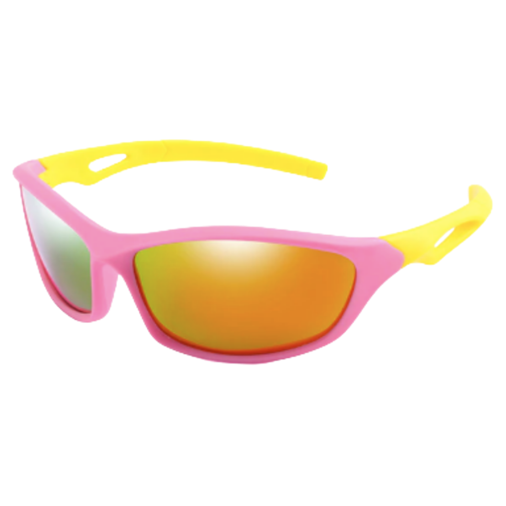 Óculos de sol esportivos polarizados para crianças, com armação amarela e rosa, marca Trust Optics, com tira ajustável
