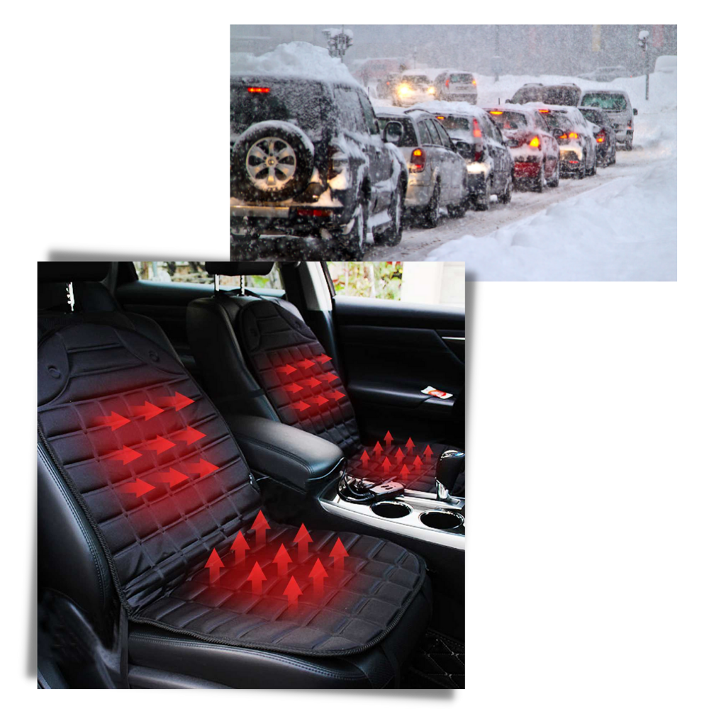 Capa de assento aquecível para carro, SUV e caminhão da marca Stalwart, preta, com controles de aquecimento visíveis.