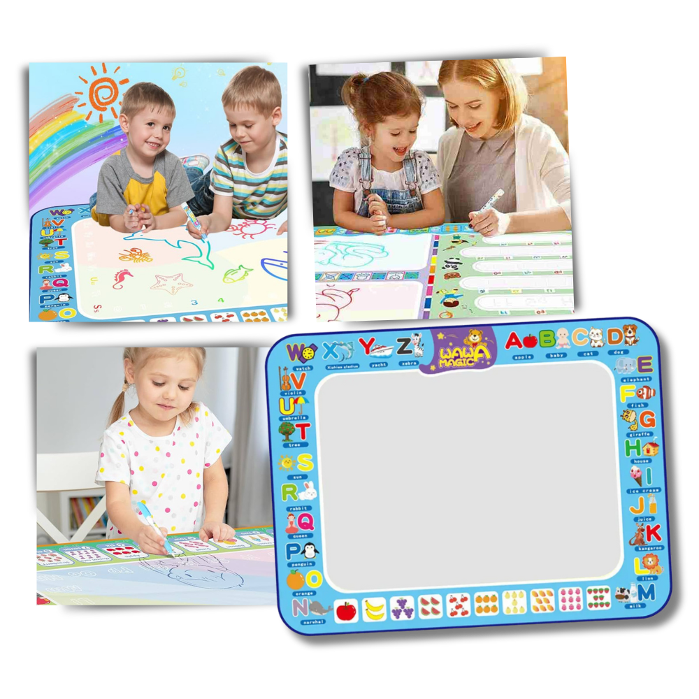 Tapete de desenho com água estimulante da marca Vision, superfície para brincar e criar com desenhos de água.