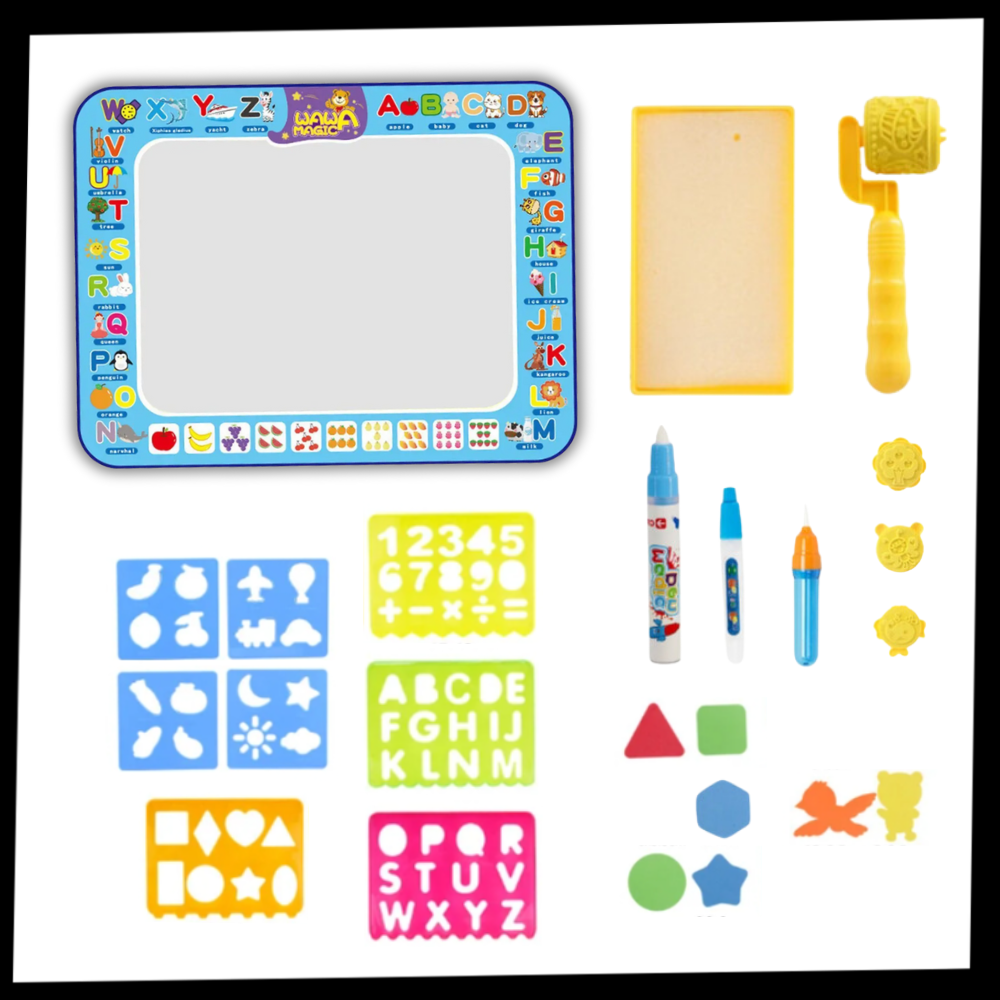 Tapete de desenho estimulante à água da marca Vision, com espaço para griboular e criar desenhos divertidos com água.