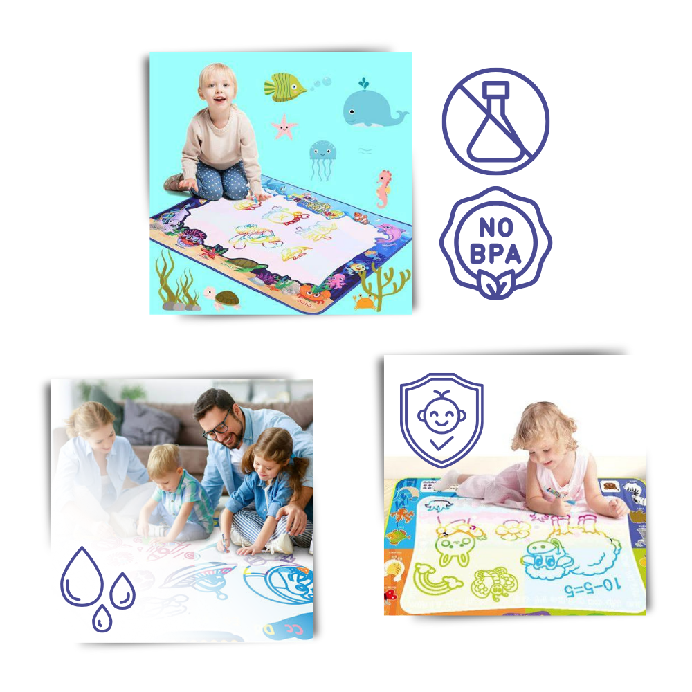 Tapete de desenho estimulante à água da marca Vision, com espaço para brincadeiras de pintura e criatividade infantil seguro.