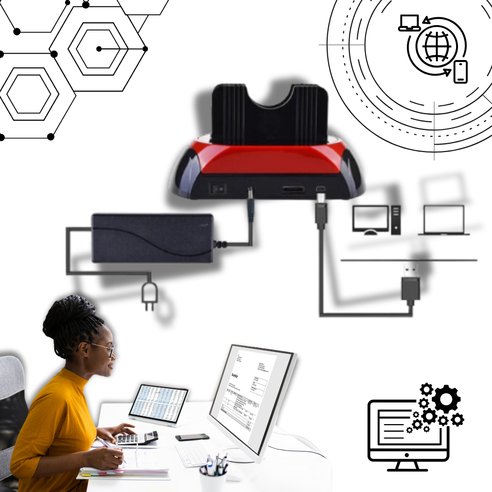 Estação de acoplamento universal Owsoo para componentes de computador, com portas para troca rápida e gerenciamento de dados.