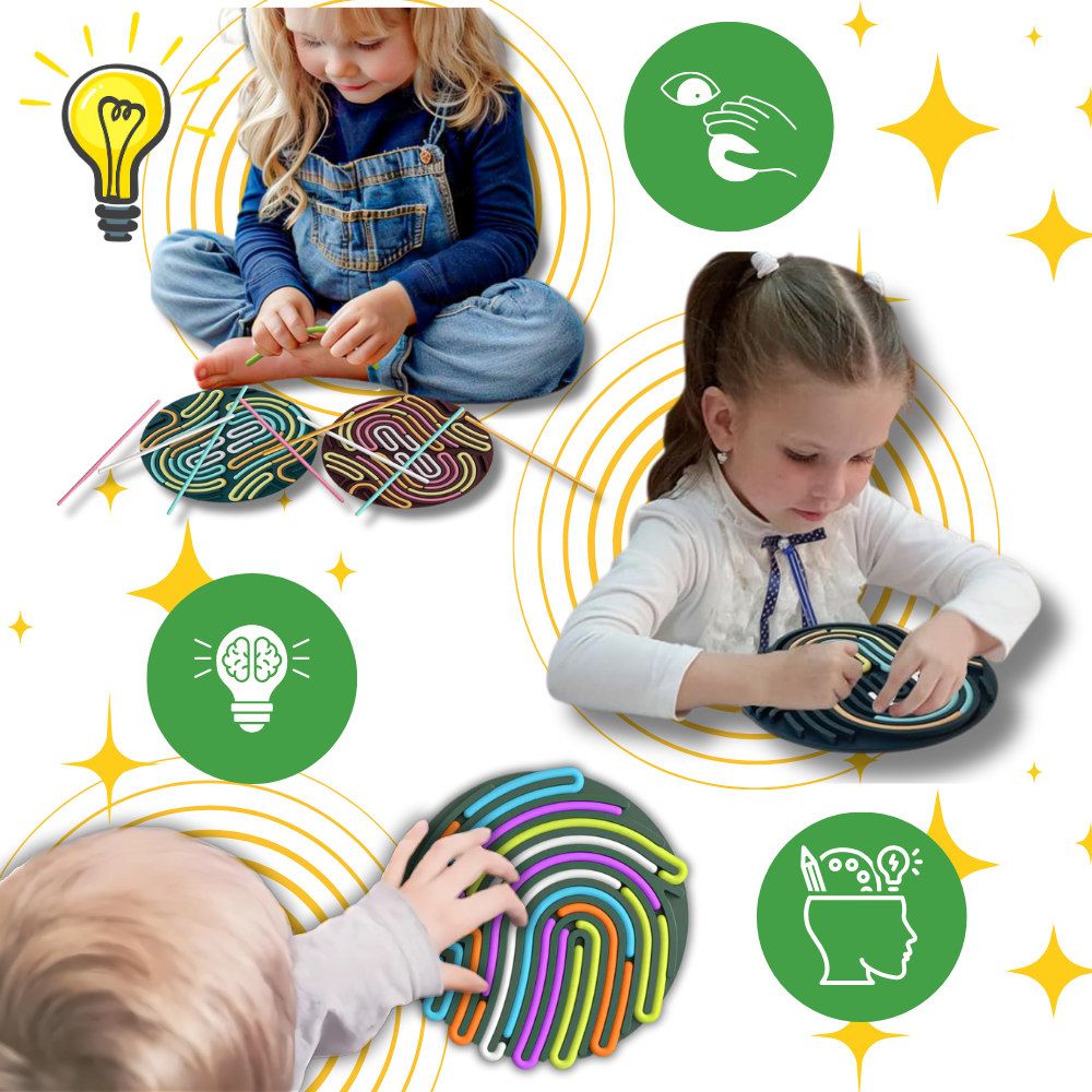 Quadro de atividades sensoriais anti-estresse da Carolilly, brinquedo educativo com elementos para estimular os sentidos e aliviar o estresse.