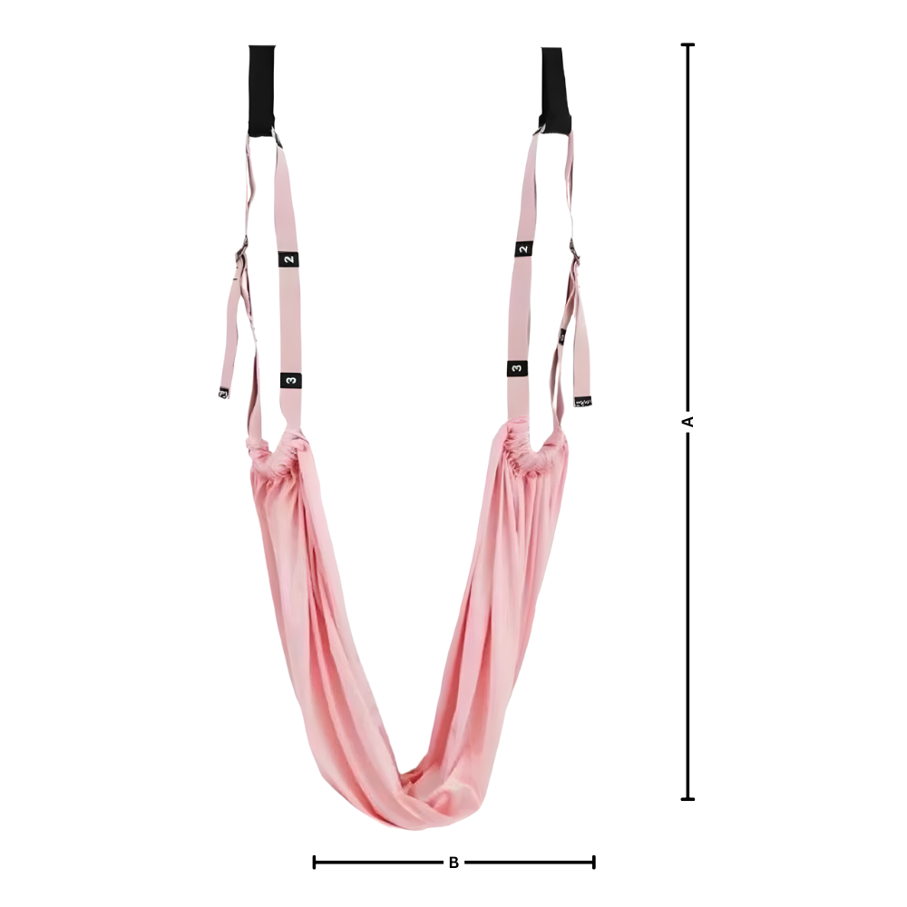 Hamac de yoga aéreo sólido e ajustável para Pilates e yoga, mostrando suas cordas resistentes e estrutura robusta.