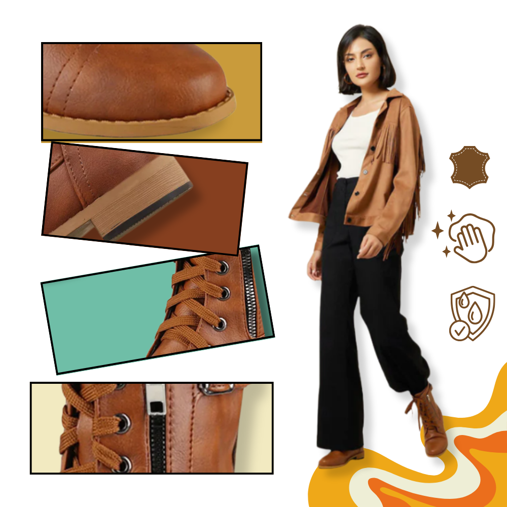 Bota elegante e antiderrapante da marca Yotami em couro PU, ideal para caminhadas com estilo e segurança.