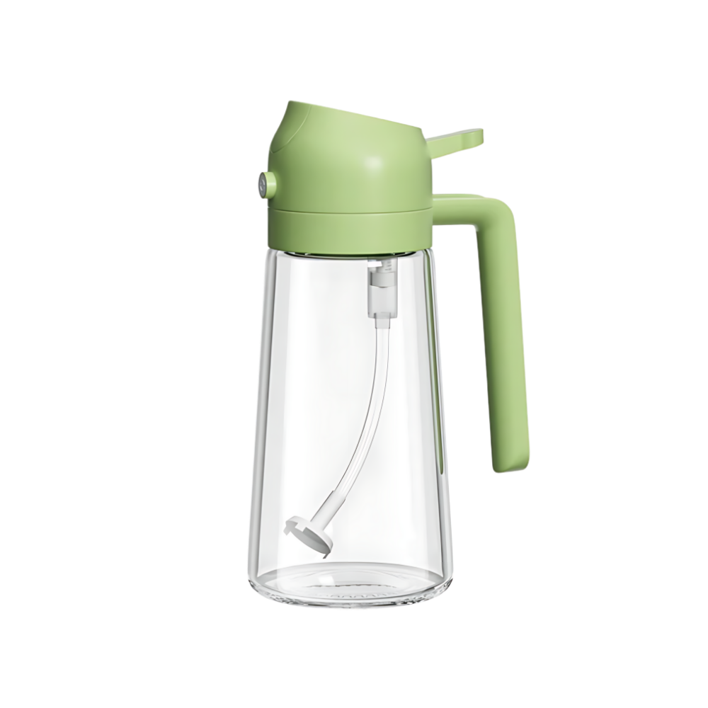 Pulverizador de óleo estilizado da Kitchen Gadgets, dispenser de controle de óleo verde para cozinha.