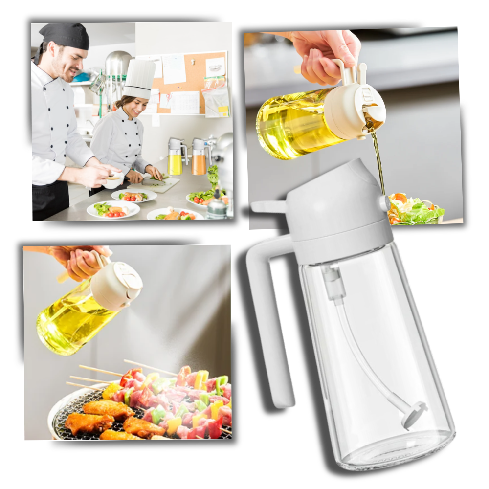 Pulverizador de óleo estilizado da Kitchen Gadgets, utensílio de cozinha para controlar a quantidade de óleo na preparação.